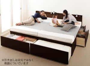 お客様組立 大容量収納ファミリーチェストベッド 薄型スタンダードボンネルコイルマットレス付き B+B ワイドK200