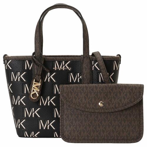 マイケルコース MICHAEL KORS 30F3GZAT0L 292 BROWN/BLK エリーザ ポーチ付 MKロゴプリント トートバッグ エクストラスモール 2WAY ショルダーバッグ クロスボディ ブラウン/ブラック レディース ELIZA XS E OPEN TOTE