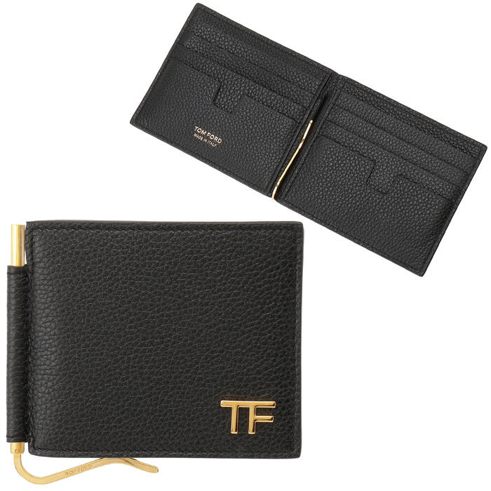 トムフォード TOM FORD YT231 LCL158G 1N001 マネークリップ付 二つ折り財布（小銭入れ無し）ブラック メンズ ウォレット SOFT GRAIN LEATHER T LINE MONEY CLIP WALLET