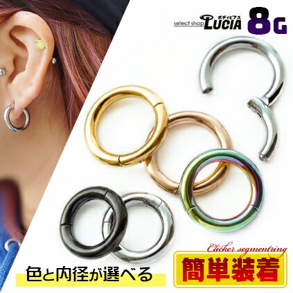 本日P2倍 簡単装着 調整済 8G カラー ボディピアス フープ ピアス クリッカーセグメント リング 金属ア..