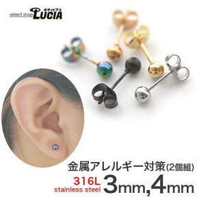 【23:59までP2倍！即日出荷】【2個ペア】ピアス 金属アレルギー 丸玉 ボールピアス 3mm 4mm サージカルステンレス 金属アレルギー対応 316L 高品質 ステンレス ファーストピアス セカンドピアス