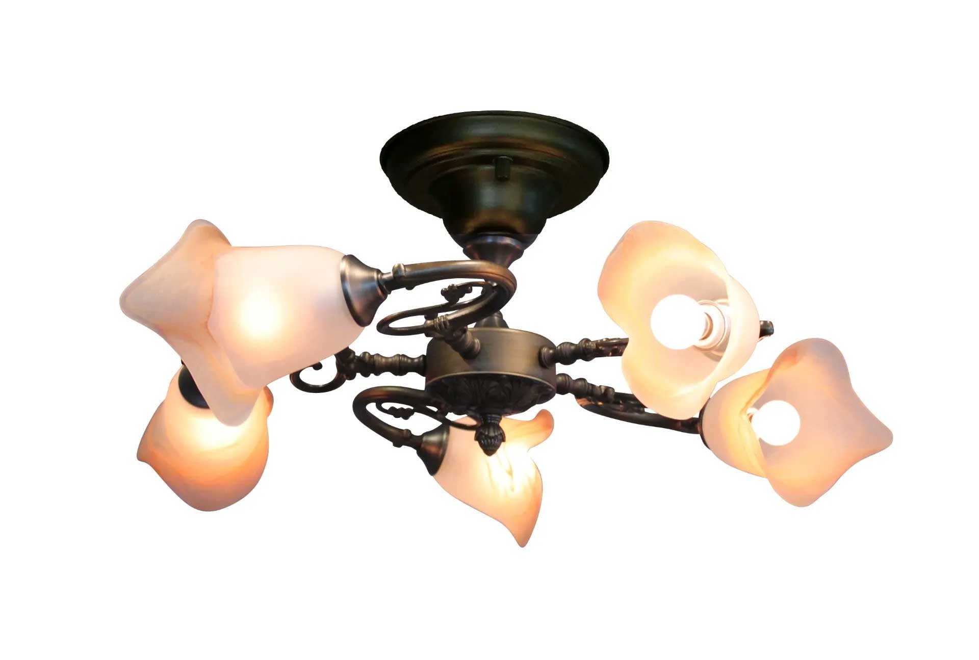 輸入照明 シャンデリア KSN-129-5PF マーブルアンバーガラス・鋳物