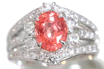 パパラチヤサファイヤ リング/指輪 (パパラチャサファイア) プラチナ PT900 感動を覚える上質さ 豪華デザインにうっとり 鑑別書付【動画】/橙(オレンジ)/匠コレクション・新品/届5/