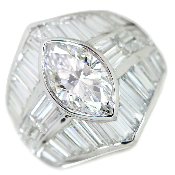 合計7ct 大粒マーキスカットのダイヤモンドはなんと2.86ct プラチナ PT900リング/指輪 プラチナ18g超え 鑑別書付 /白・透明(ホワイト)/匠コレクション・新品/届10/1点もの