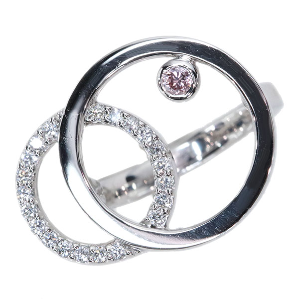 ピンクダイヤモンド リング/指輪 0.080カラット プラチナ900 PT900 サークルデザイン 鏡面とダイヤのライン 鑑別書付 /桃(ピンク）/アウトレット・新品/届10/1点もの