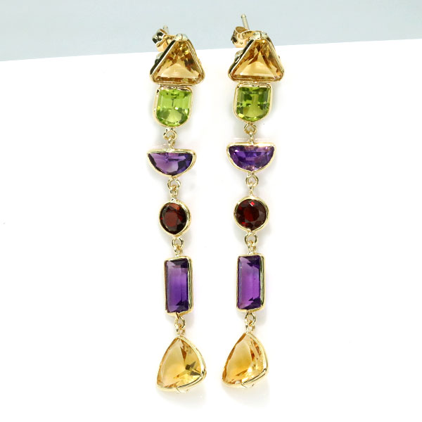 楽天LuckJewel　ラックジュエルシトリン・アメジスト・ガーネット・ペリドット K18ピアス/イヤリング 18金イエローゴールド マルチカラーストーン 縦ライン 肉厚 ブランドライク /多彩（マルチ）/セレクションジュエリー・新品/届101点もの