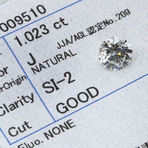ダイヤモンド 1.023カラット ルース loose J　SI2　GOOD ソーティング付 /白・透明(ホワイト)/ダイヤモンドルース/リフォーム エンゲージ 空枠/ラックジュエル luckjewel/