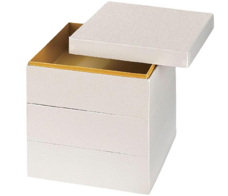 J-kitchens 重箱 3段 紙 6.5寸 紙 お重箱 ホワイト内金 20.0cm x 20.0cm x 20.0cm 日本製