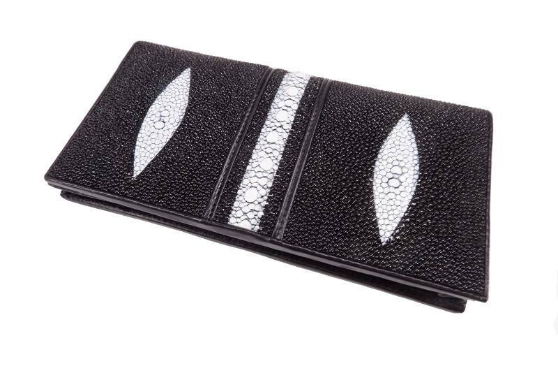 Pelgio 本物のロウダイヤモンドスティングレイスキン 小切手帳財布 クラッチパース, ブラック, One Size, 小切手帳