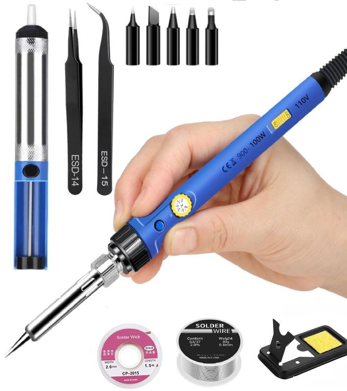 はんだごてセット 電源ボタン有り 200℃～480℃ はんだごて 半田ごて 温度調節 100W－コード式 セット 100W 高出力 温度調節可能 急速加熱 DIY/修理/電子工作用 半田ごて