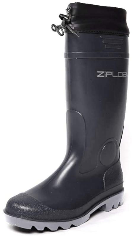 CO-COS メンズ PVC 防水 ロング カバー付き ZIPLOA長靴