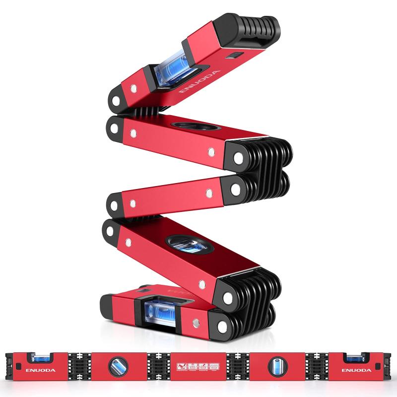 魚雷レベル磁気ENUODA 28インチ 折りたたみ式レベルツール 多機能スピリットレベル測定ツール 職人配管工 大工用 レンガ層 マルチアングル測定(45°/90°/180°)