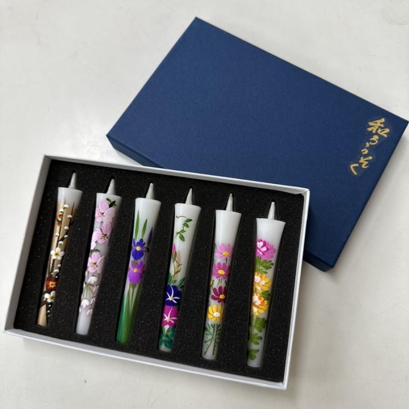 手描き絵ろうそく3号6本入 仏事包装済 無地熨斗済 花の詩