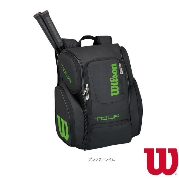 [ウィルソン テニス バッグ]TOUR V BACKPACK LARGE BKLI／ツアー V バックパック ラージ／ブラック×ライム／ラケット2本収納可（WRZ845596）