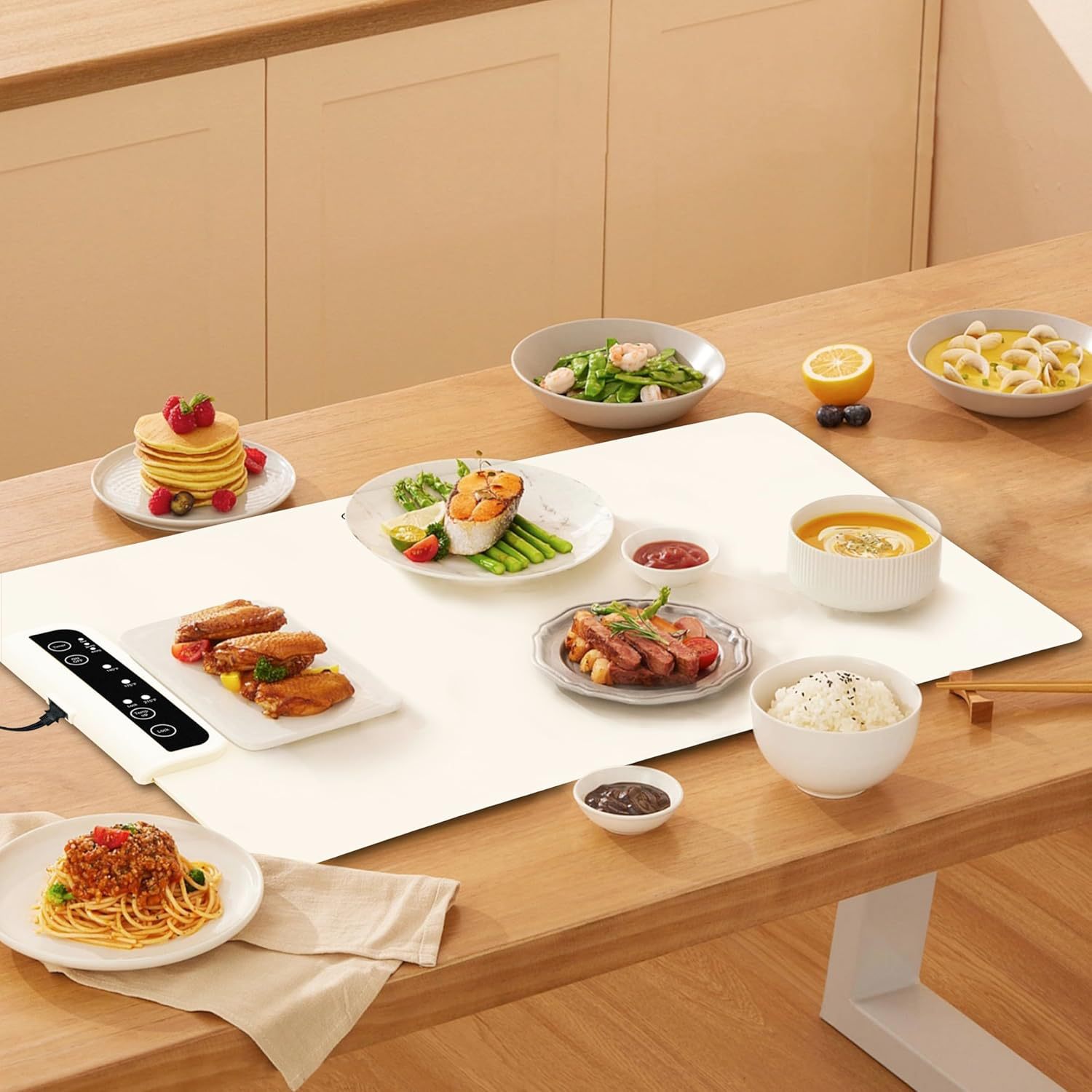 食品保温プレート シリコン製 電気保温トレイ 卓上保温プレート 3段階温度設定 チ...