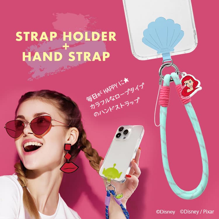 ストラップホルダー付 ハンドストラップ ミッキーマウス スマホ ストラップ ケース