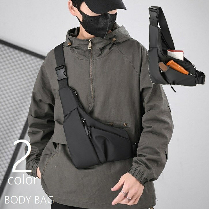 Hip Bags, Waist Bags - ボディバッグ メンズ レディース 男女兼用 鞄 カバン ミニバッグ コンパクト ファスナー ポケット付き 長さ調節可 タグ付き 斜め掛け 肩掛け 防水 単色 カジュアル シンプル かっこいい おしゃれ お出かけ 通勤 黒 灰 プレゼント ギフト