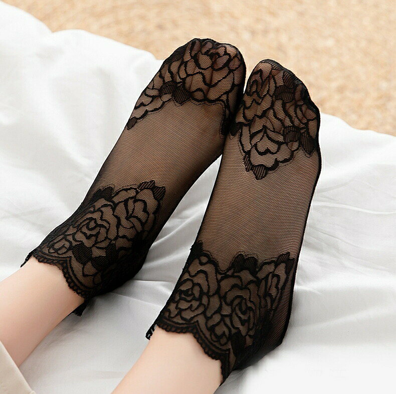 BACKYARD FAMILY 雑貨タウンの靴下 ショートソックス 5足セット 総レース レディース 女性 くつ下 メッシュ 透け感 シースルー おしゃれ 上品 エレガント かわいい 普段使い デイリー お出かけ｜アングル2