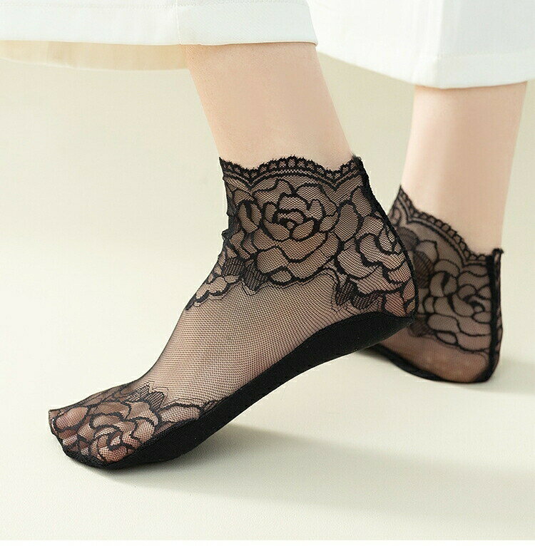 BACKYARD FAMILY 雑貨タウンの靴下 ショートソックス 5足セット 総レース レディース 女性 くつ下 メッシュ 透け感 シースルー おしゃれ 上品 エレガント かわいい 普段使い デイリー お出かけ｜アングル3
