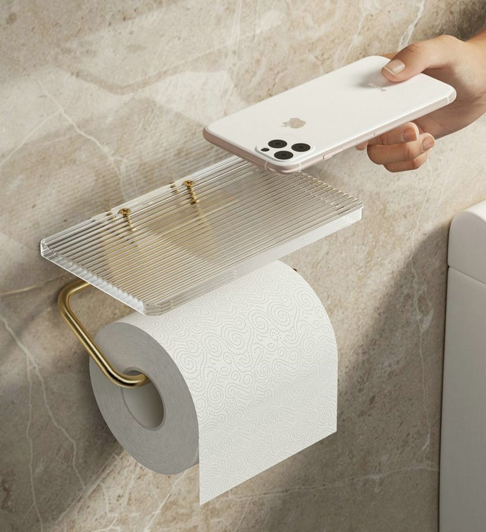 BACKYARD FAMILY 雑貨タウンのトイレットペーパーホルダー 小物置き 携帯置き 一体型 壁面 トイレ 便所 収納用品 整理用品 便利 おしゃれ シンプル｜アングル2