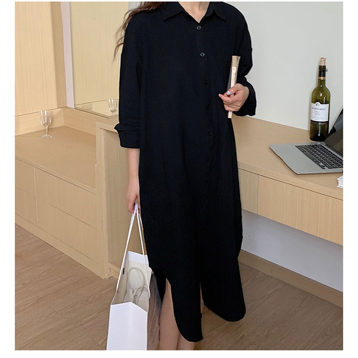 シャツワンピース 長袖 ロング 定番 シャツ ミモレワンピ シャツワンピ ワンピース ロングシャツ ロングワンピース チュニック ミモレ丈 着回し 無地 カジュアル シンプル きれいめ おしゃれ ふんわり lucky13-10219582 BACKYARD FAMILY 雑貨タウン サンプル画像3