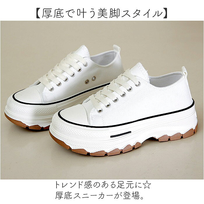 キャンバス スニーカー 厚底 レディース 定番 厚底靴 ローカット 厚底スニーカー ...