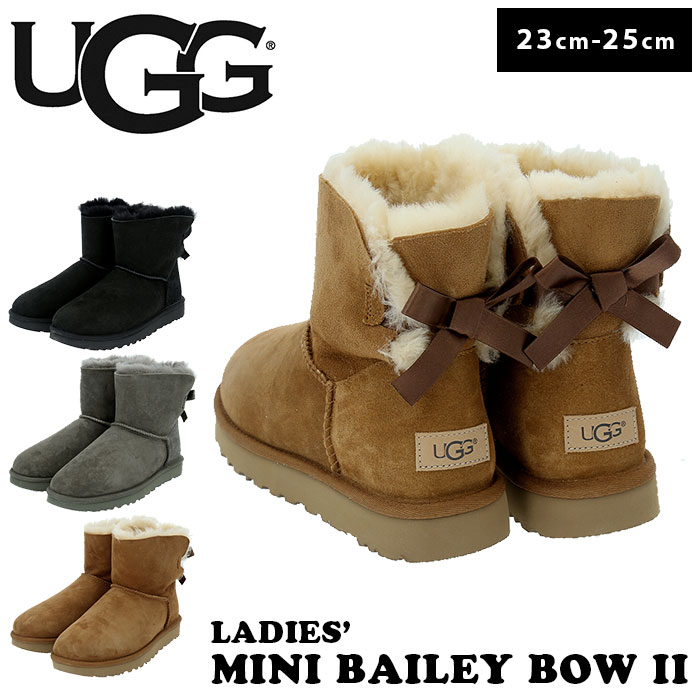 ugg ブーツ 定番 リボン バックリボン おしゃれ かわいい アグ ムートンブーツ レディース ショートブーツ ムートン UGG MINI BAILEY BOW II ウィメンズ ミニ ベイリー ボウ 2 1016501 黒 ブラック グレー チェスナット ブラウン US6 23cm US7 24cm US8 25cm シューズ