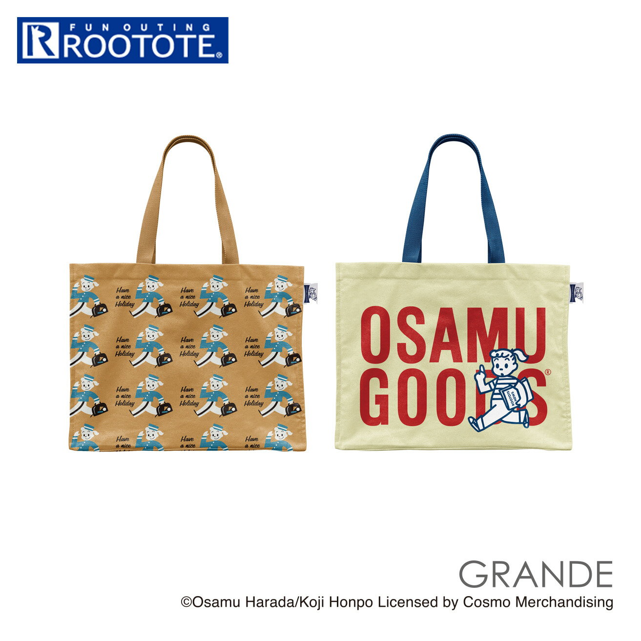 オサムグッズ トートバッグ 定番 ROOTOTE ルートート OSAMU GOODS レディース 大きめ A4 A3 通学 通勤 レッスンバッグ 紙袋 デザイン おしゃれ 大人 かわいい グランデ GRANDE BOX 8212 原田治 コラボレーション IP.グランデBOX.OSAMU-A レディースバッグ