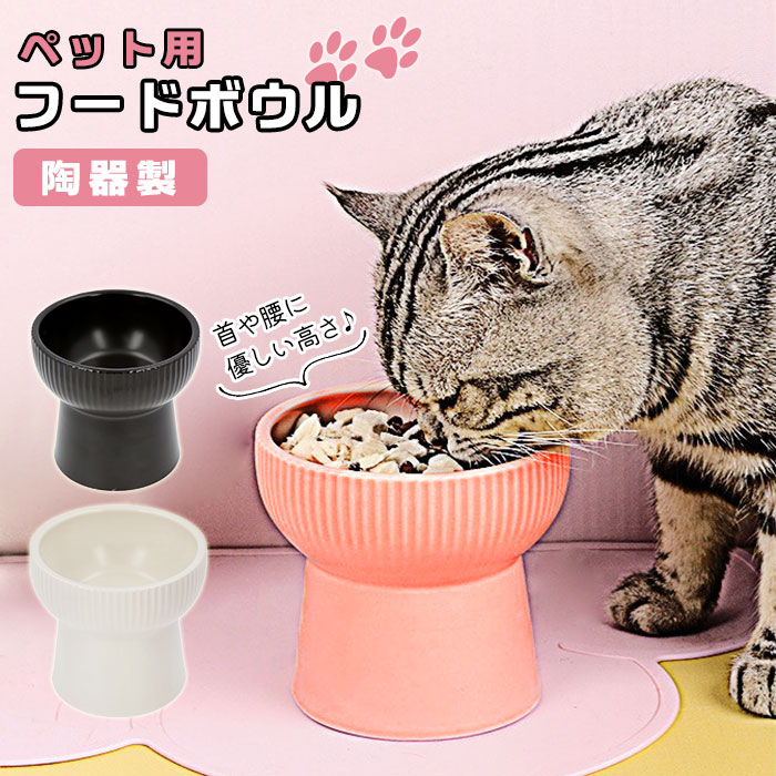 フードボウル 高さがある 定番 フードボール 犬 猫 陶器 食器 お皿 小型犬 餌皿 ごはん皿 ご飯 ...