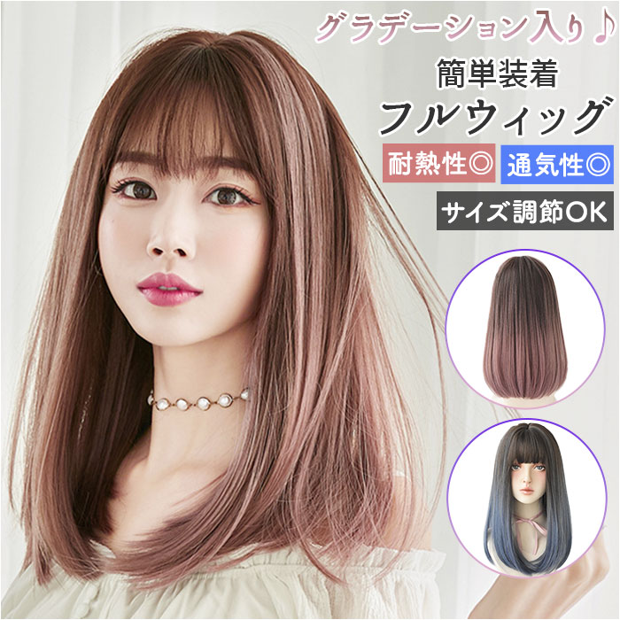 ウイッグ ロング ストレート 定番 ストレート フルウィッグ ウィッグ ロングヘア 前髪 レディース かつ..