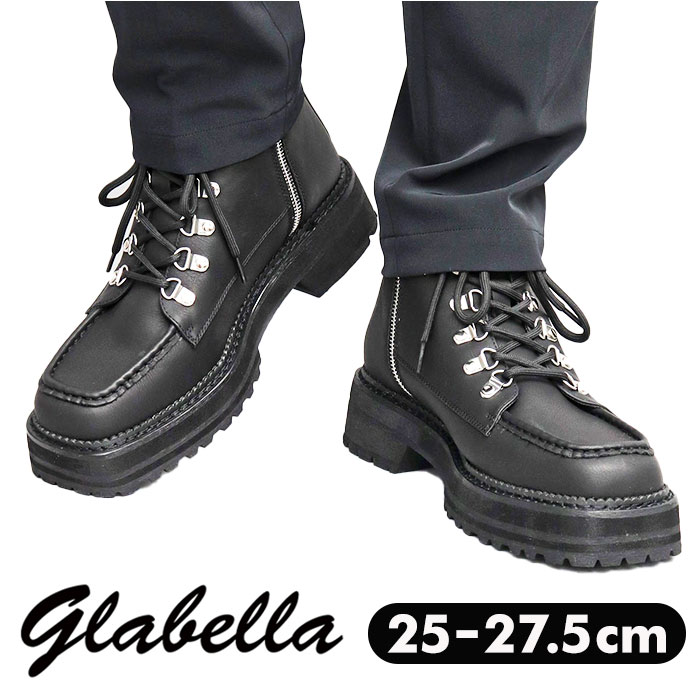 glabella グラベラ ブーツ 定番 ショートブーツ メンズ マウンテンブーツ GLBB-278 メンズブーツ ワークブーツ レースアップ 紐靴 サイドジップ スクエアトゥ 厚底ソール モードカジュアル ファスナー フェイクレザー メンズシューズ 靴 合皮