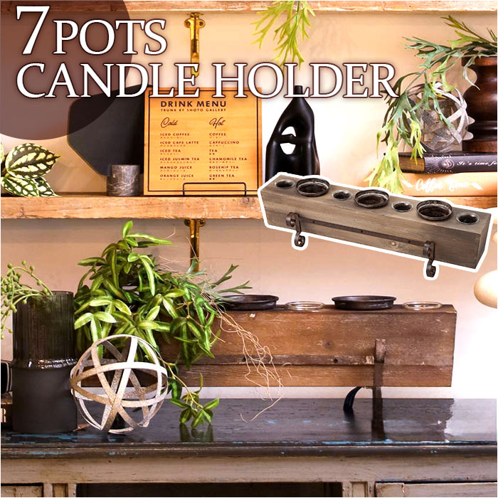 キャンドルホルダー おしゃれ 定番 キャンドル 皿 ろうそく立て キャンドルスタンド 木 鉄 ガラス 7本 7 POTS CANDLE HOLDER PED-0022 置物 オブジェ オシャレ インテリア 店舗 装飾 ディスプレイ 雑貨 リビング 寝室