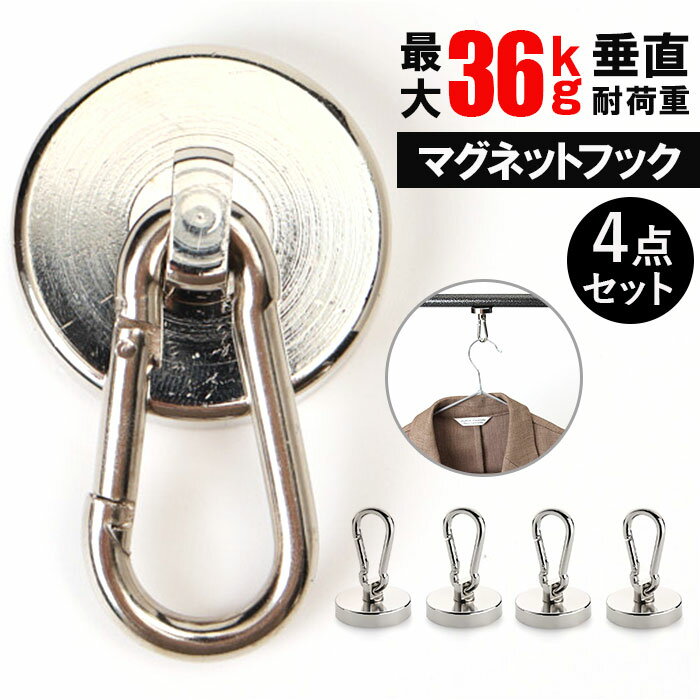 マグネットフック カラビナ付 4点セット 定番 カラビナ付磁石 フック マグネット カラビナ マグネ ...