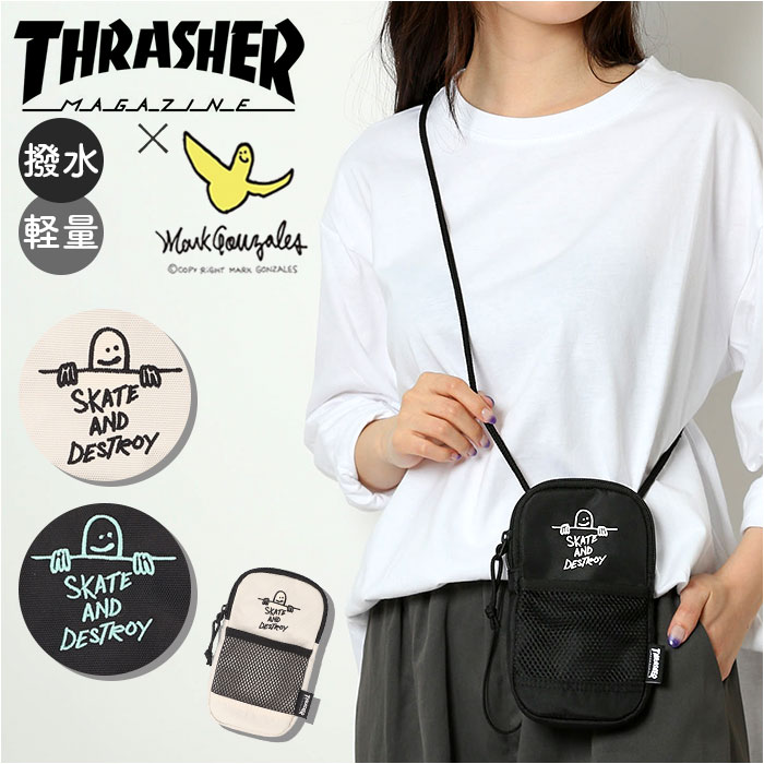 スラッシャー ショルダーバッグ THRASHER THR-302 定番 斜めがけ 斜め掛け スマホショルダーバッグ ミニショルダー メンズ レディース 軽量 バッグ バック 鞄 おしゃれ オシャレ シンプル ブランド レディースバッグ