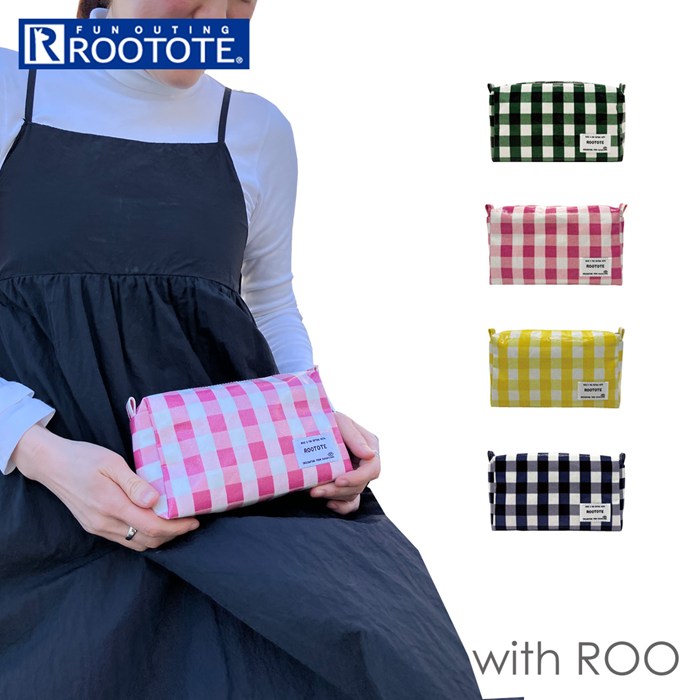 ルートート ラミネート ポーチ ROOTOTE 1031 定番 小物入れ ペンケース 化粧ポーチ メイクポーチ コスメポーチ 大きめ レディース かわいい おしゃれ 旅行 トラベル 女子高生 女子中学生 チェック ギンガムチェック withROO ウィズルー