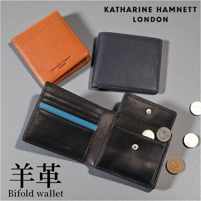 katharine hamnett london 財布 490-52302 定番 折りたたみ財布 2つ折り財布 二つ折り財布 折財布 革財布 お財布 小銭入れ カード入れ メンズ ブランド キャサリンハムネット シープスキン 羊革 男性 紳士 男子 メンズ財布