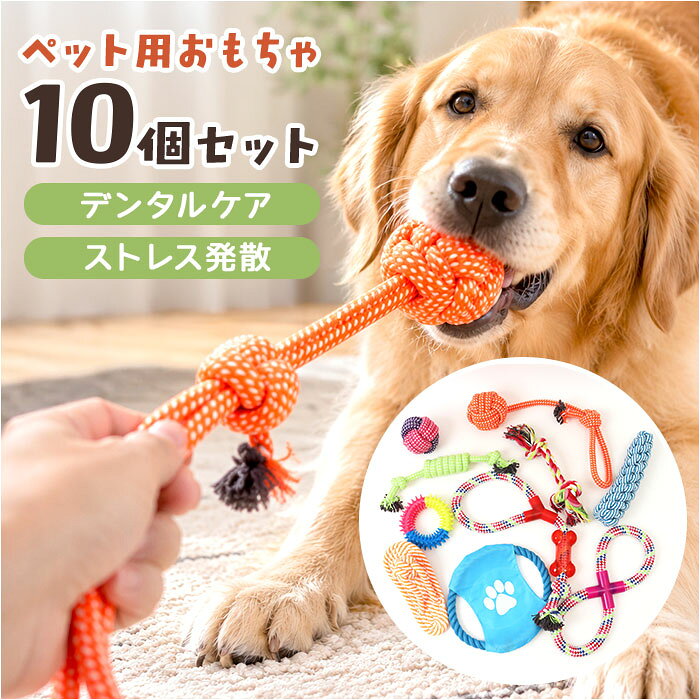 犬 おもちゃ 10個セット 定番 運動不足解消 デンタルケア コットンロープ 引っ張り合い 一人遊び ...