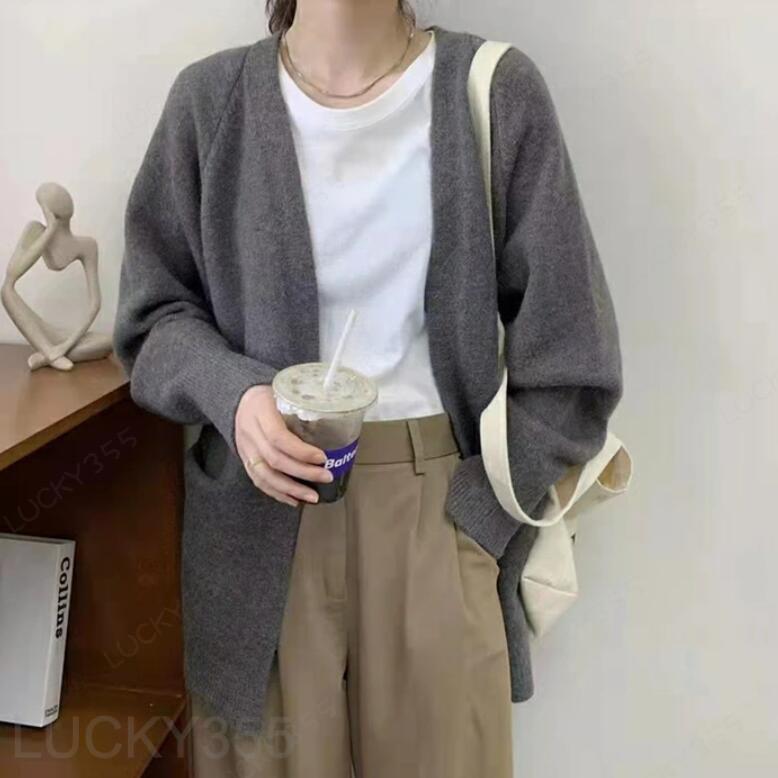 乐天商城 - ニット カーディガン レディース 長袖 アウター 寒さ対策 ノーカラー 羽織 柔か 温かい 保温 伸縮性 ポケット付き ミディアム丈 シンプル 着痩せ 普段着 通勤 無地 前開き 体型カバー ゆったり シンプル きれいめ オフィス 通勤OL カジュアル おしゃれせ 春 秋冬