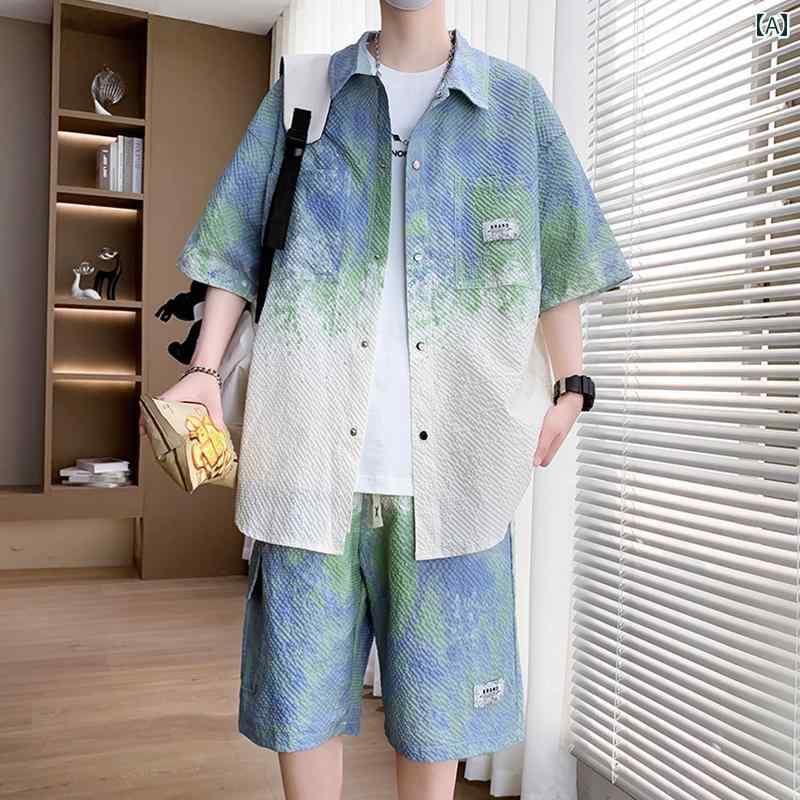 Rakuten - メンズ ファッション 春夏 秋冬 かっこいい オシャレ モテ 男性用 紳士服 服 韓国 シンプル 大人 グラデーション シャツ スーツ 高級 プリント 冷感 半袖 ショート パンツ ツーピース スーツ 夏服
