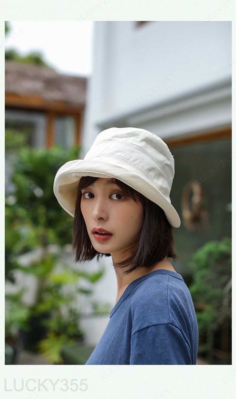 乐天商城 - 一体型巻きフィッシャーマンハット レディース 夏用紫外線対策 春夏用 日除け帽子 薄手 ブラック 小さめツバ 盆帽