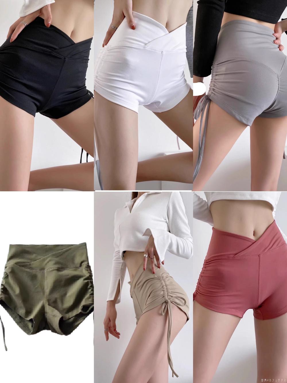 ショートパンツ 6色 ヨガウェア ボトム サイドドロストリボン 紐 薄手生地 可愛い ...