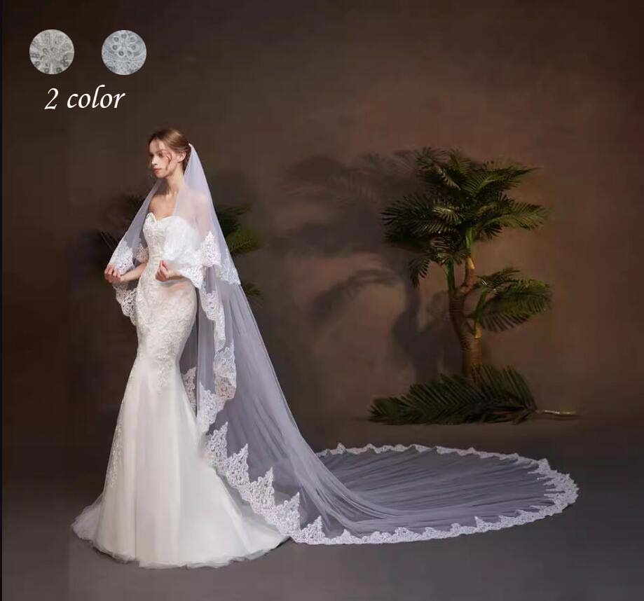 Rakuten - 送料無料 ウェディングベール ロングベール ウェディング ベール ウエディング 結婚式 ブライダル 前撮り ホワイトオフホワイト結婚式のロマンチックな入場 ウェディングドレス用アクセサリー 可愛いウェディングベール 長さは約350cm*300cm