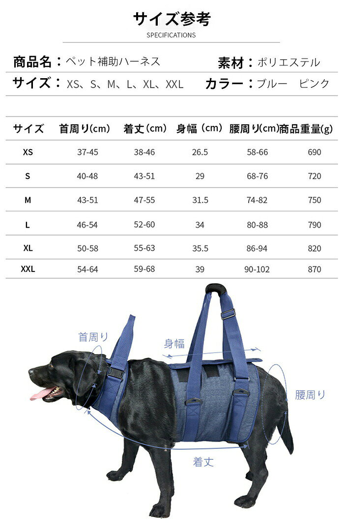 LUCKY355のハンモック 犬 猫 ペット用 介助ベルト ハーネス 歩行困難 補助ベルト 犬用 大型犬 中型犬 介助 ベルト 介護ベルト 歩行補助 高齢犬 老犬 全身サポート 生活補助 ブルー ペット 爪切り 吊り 暴れ防止 吊り上げ 歯磨き 耳掃除 ペット美容 バッグ 洗濯 ペット用品 小型犬｜アングル3
