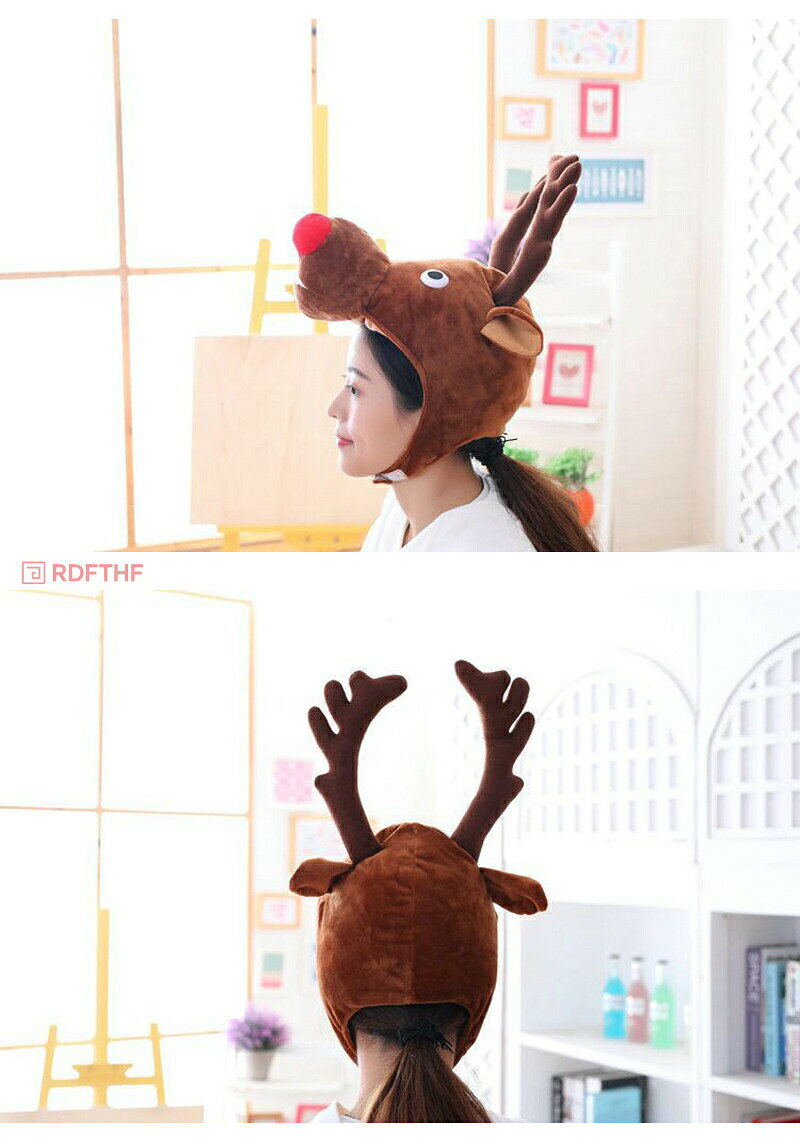 LUCKY355のトナカイ コスプレ 帽子 着ぐるみ 大人 おもしろ サンタ 鹿 被り物 クリスマス 仮装 コス クリスマスコス コスチューム 衣装 メンズ レディース 男性 女性 ユニセックス｜アングル2