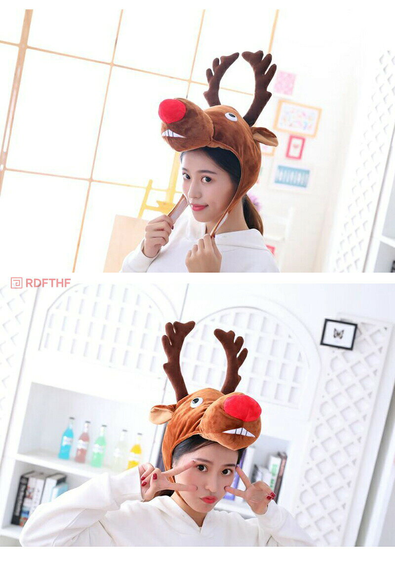 LUCKY355のトナカイ コスプレ 帽子 着ぐるみ 大人 おもしろ サンタ 鹿 被り物 クリスマス 仮装 コス クリスマスコス コスチューム 衣装 メンズ レディース 男性 女性 ユニセックス｜アングル3