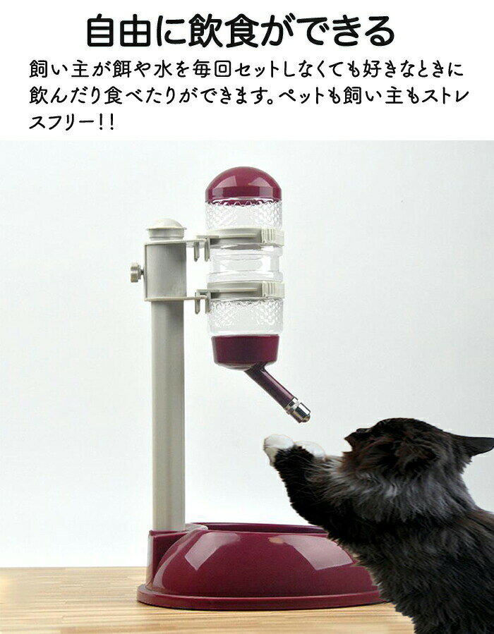 LUCKY355のペット用品 ペット水飲み機 ペット餌入れ 給水器 餌入れ 餌 猫 犬 自動 自由 フードボール 水飲み 水サーバー 分解可能 お手入れ楽々 簡単設置 ボールタイプ こぼれない 汚れにくい 高さ調整 高さ調整可能 ペットフード 濡れない 衛生的 汚れ防止｜アングル3