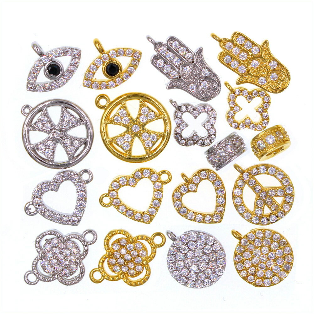 【ブラックフライデーSALE】p195 【1個売り】<キュービックジルコニア ゴールドorシルバー チャーム 選べる18種>メタルアクセサリーパーツ パワースト...