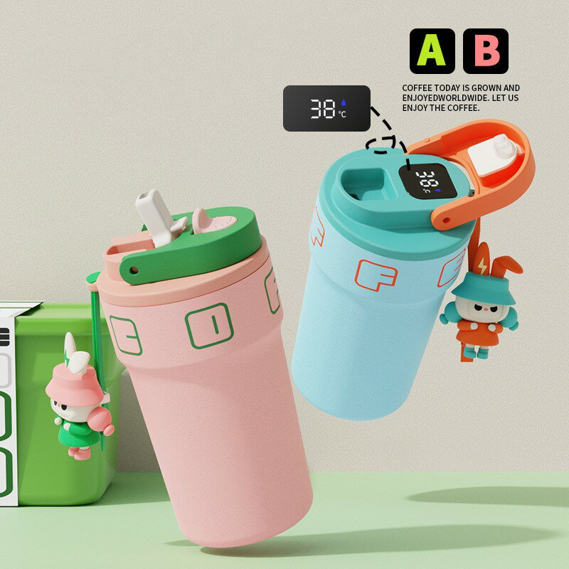 水筒 550ML おしゃれ 子供　タンブラー　蓋付き 　マグカップ保温 温度計付き　軽い 保冷 直飲み 魔法瓶 スポーツ 洗いやすい 保温ボトル 真空 ステンレスボトル 軽量 清潔 保温 保冷 持ち運び 直飲み 二重構造 ステンレス コーヒーカップ