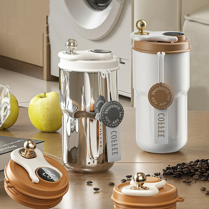 水筒 420ML おしゃれ 子供　タンブラー　蓋付き 　マグカップ保温 温度計付き　軽い 保冷 直飲み 魔法瓶 スポーツ 洗いやすい 保温ボトル 真空 ステンレスボトル 軽量 清潔 保温 保冷 持ち運び 直飲み 二重構造 ステンレス コーヒーカップ