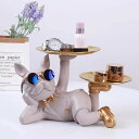 玄関置物 面白い犬オーナメント フレンチブルドックダブルトレイ 卓上便利な収納 キー収納 に飾る インテリア 雑貨飾り 眼鏡置き 鍵/リモコン/化粧品/キャンディーなど小物収納 彫刻装飾 クリスマスプレゼント 友人 恋人 誕生日プレゼント